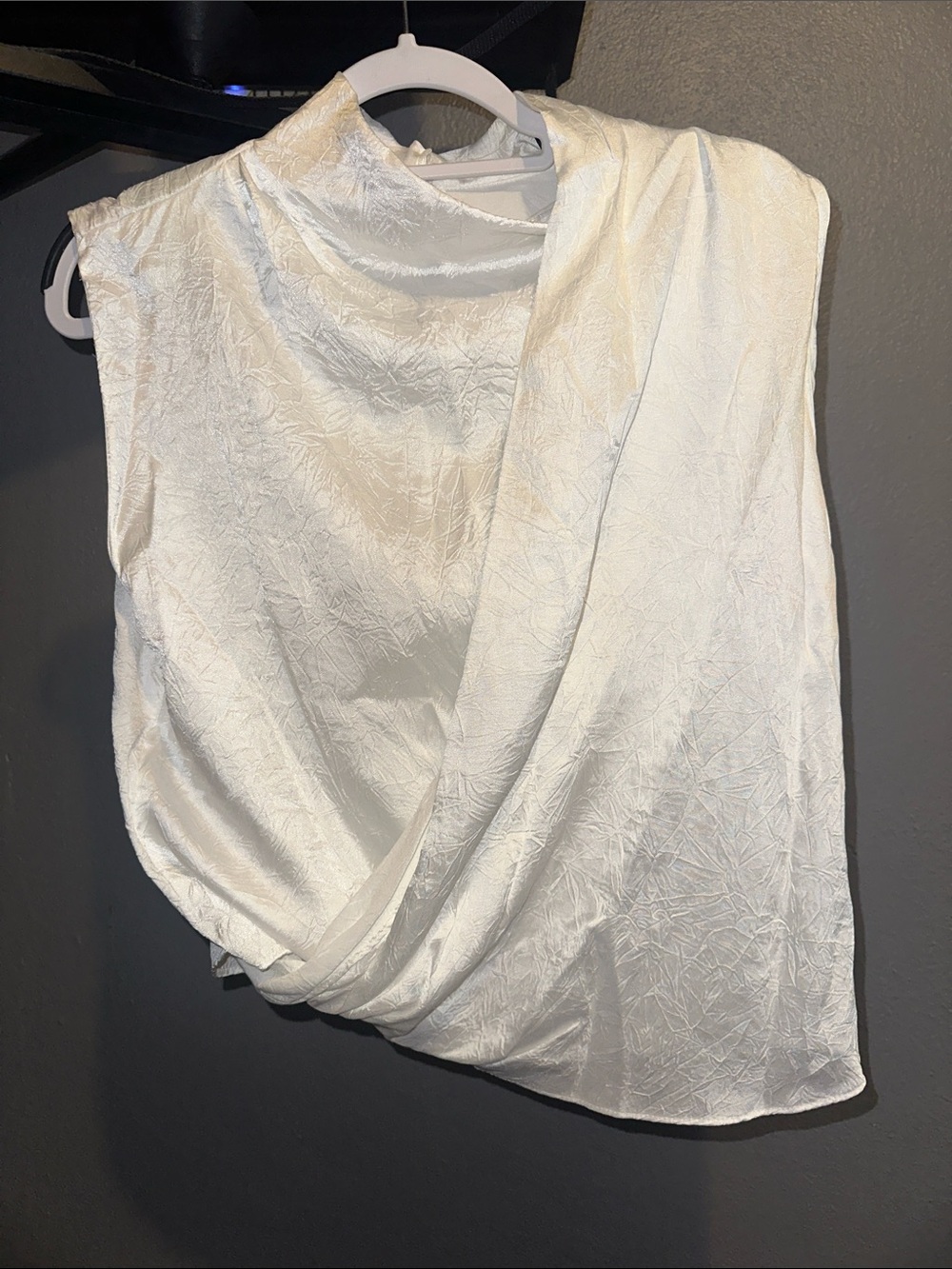 Zara Ivory Draped Satin-Look Shell Top